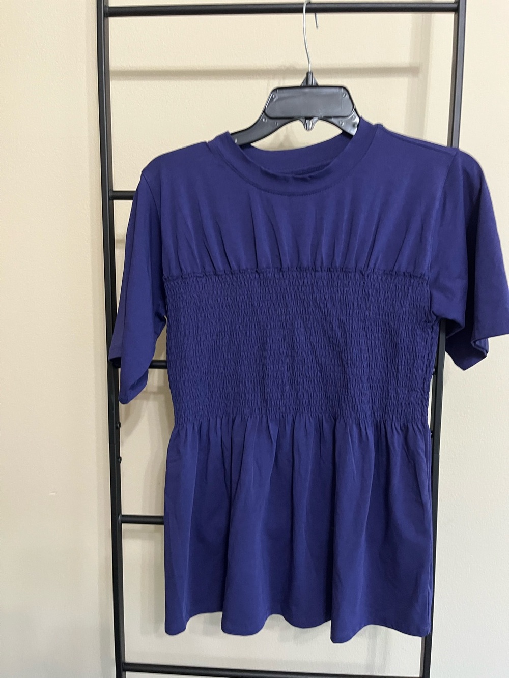Studio Park Smocked Waist Top Size Small Boho Soft Indigo Casual Summer